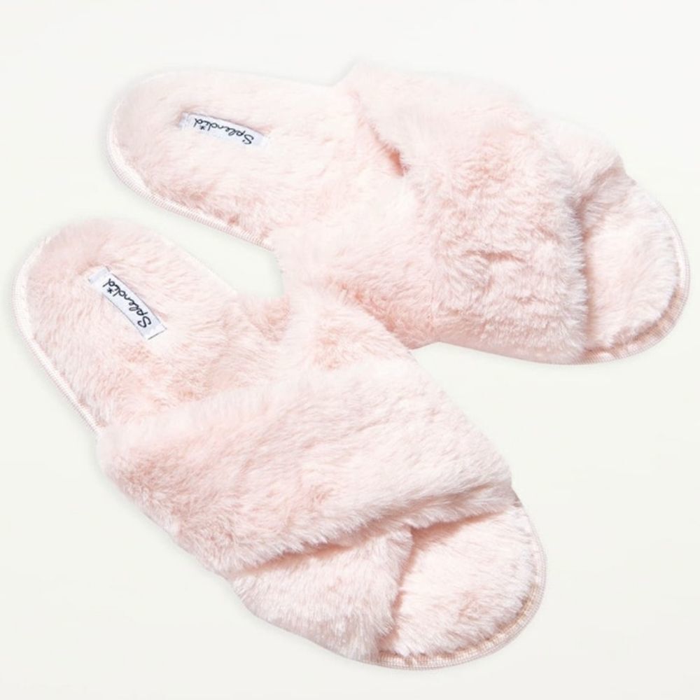 NWT SPLENDID Faux Fur Crossover Slippers M/L